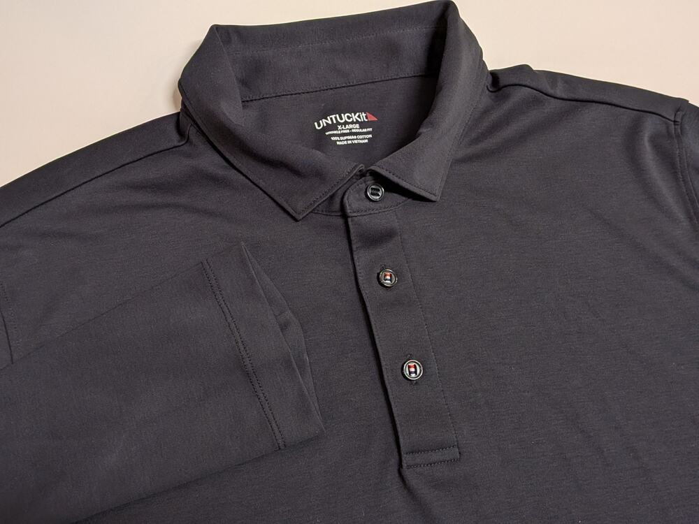 Untuckit Mens Damaschino Polo Shirt XL Black Long Sleeve Supima Cotton EUC